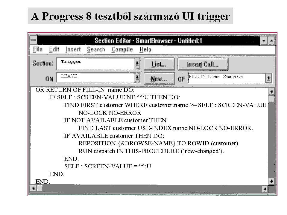 A Progress kódból származó UI trigger