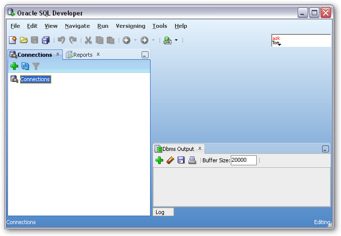 SQL Developer alap képernyő